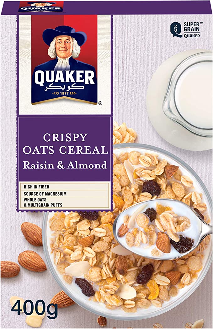 رقائق حبوب الشوفان المقرمشة بالزبيب واللوز كويكر